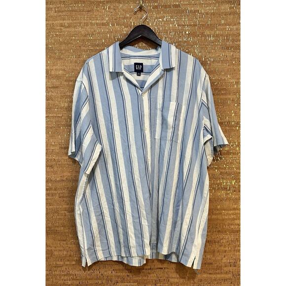 GAP Linen Blend Camp Shirt Striped Short Sleeve Button Up Casual XXL Summer - Picture 1 of 8